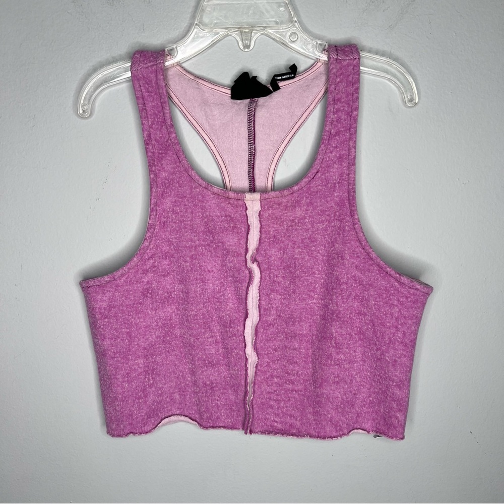 Out From Under Urban Outfitters Raw Hem Cropped Tank Top Pink-Purple M22
